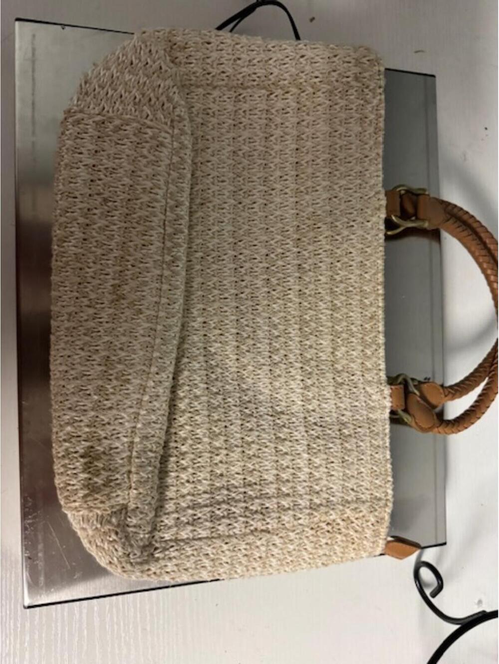 Woven Beige Handbag with Brown Handles